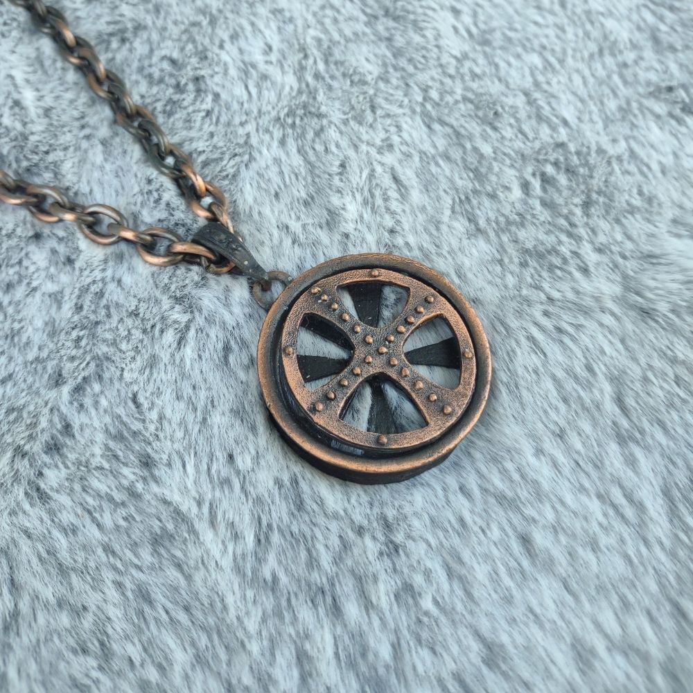Steampunk Bronze‎ Necklace Chain with Wheel Pendant